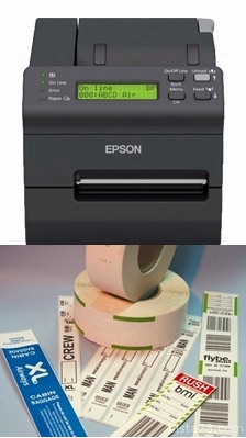 Impressora e etiquetas de bagagem